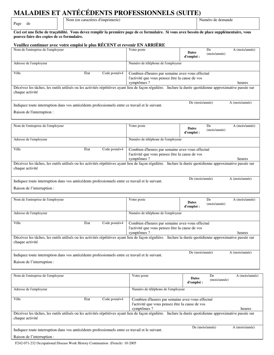 Form F242-071-232 Occupational Disease Work History - Washington (French), Page 3