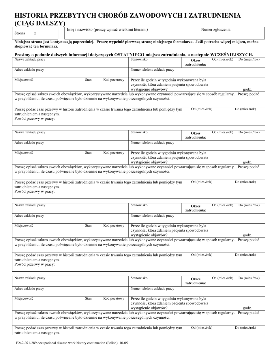 Form F242-071-289 Occupational Disease Work History - Washington (Polish), Page 3