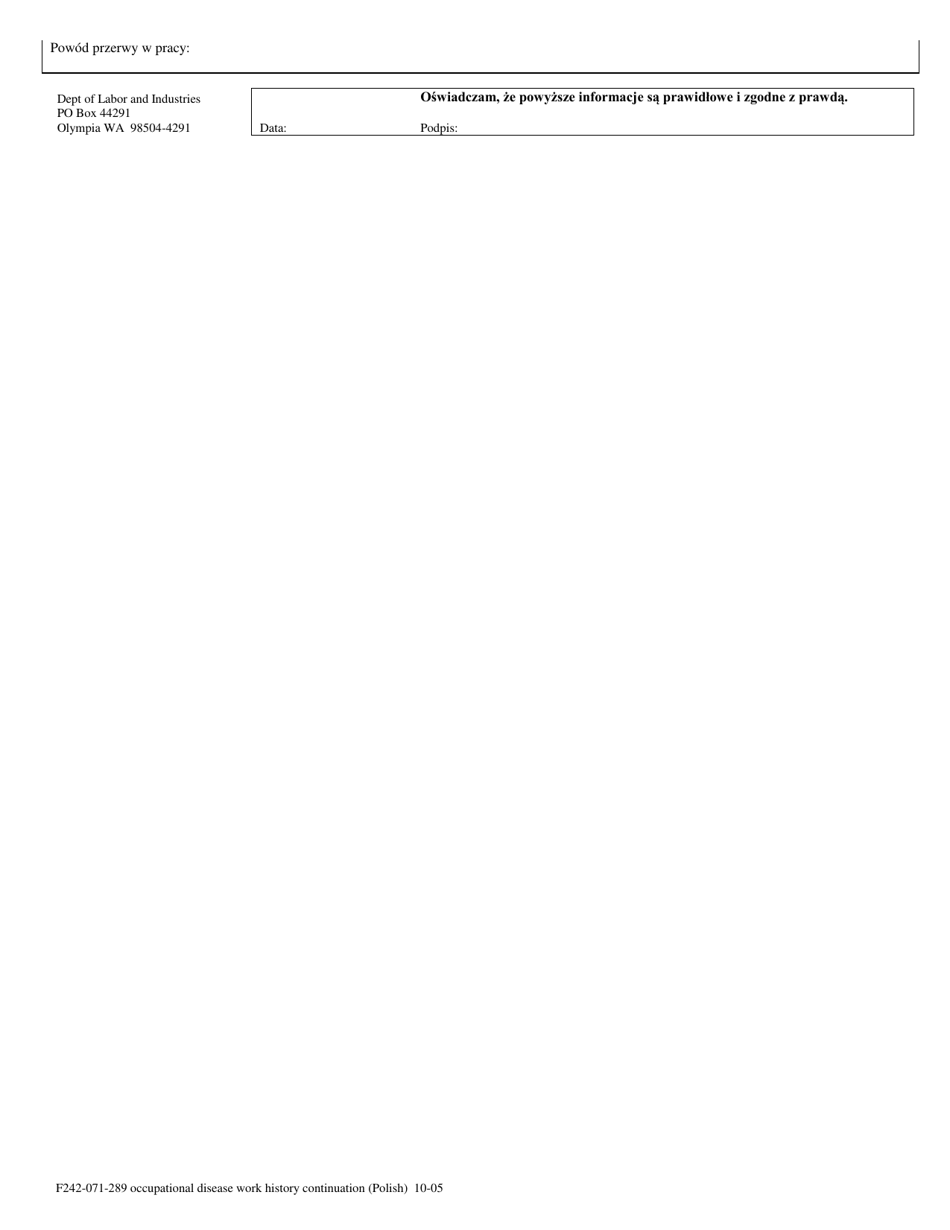 Form F242-071-289 Occupational Disease Work History - Washington (Polish), Page 4