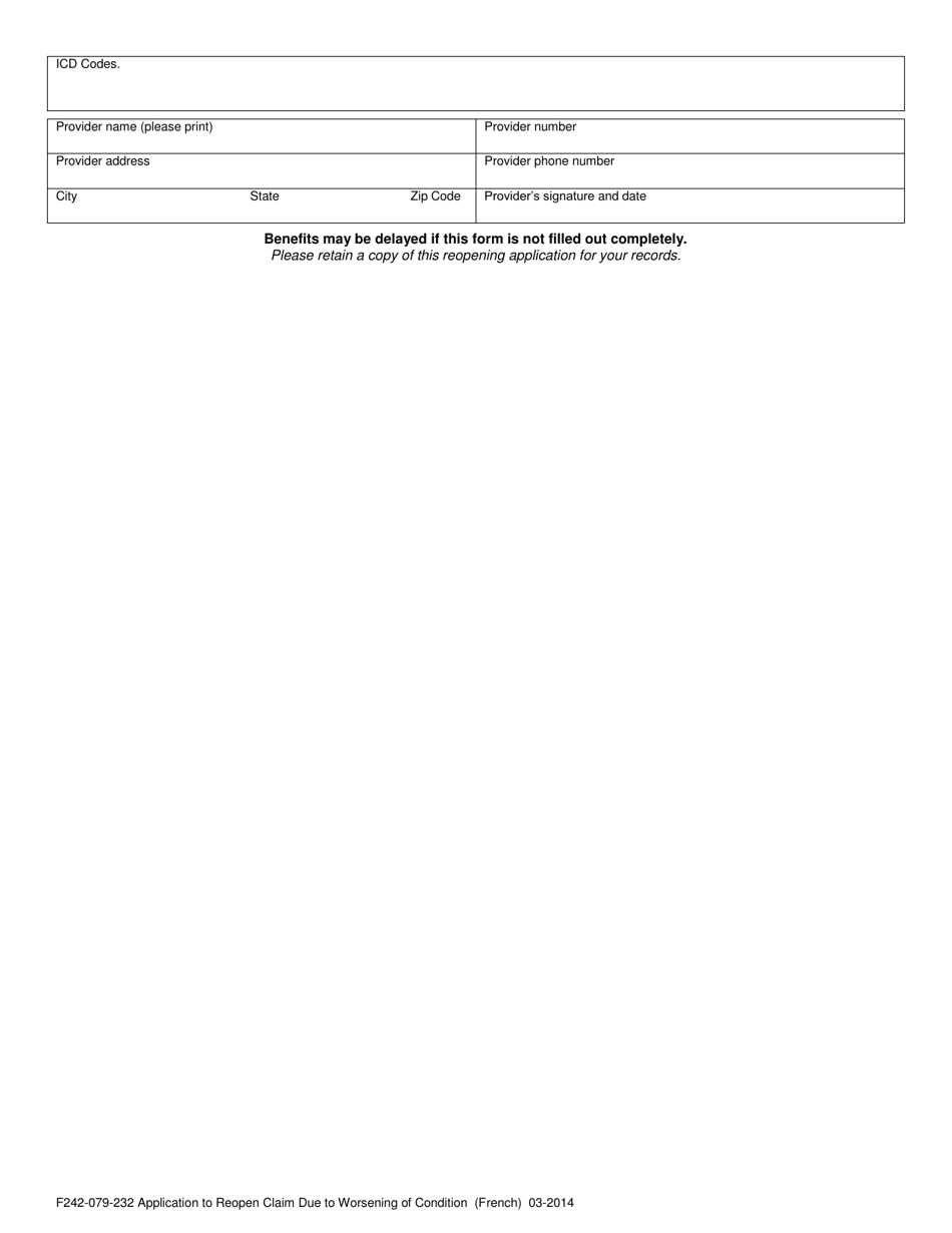 Form F242-079-232 Application to Reopen Claim Due to Worsening of Condition - Washington (English / French), Page 3