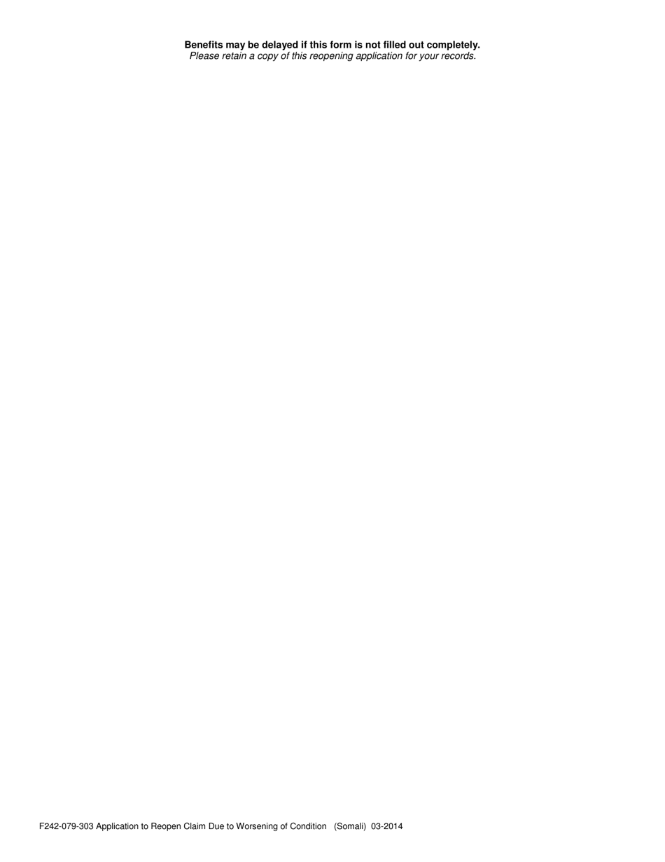 Form F242-079-303 Application to Reopen Claim Due to Worsening of Condition - Washington (English / Somali), Page 4