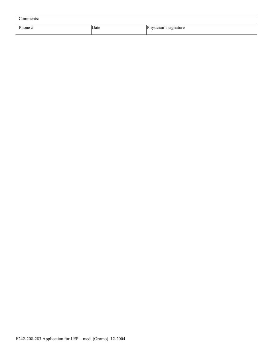 Form F242-208-283 Application for Loss of Earning Power (Lep) - Compensation Medical - Washington (English / Oromo), Page 2