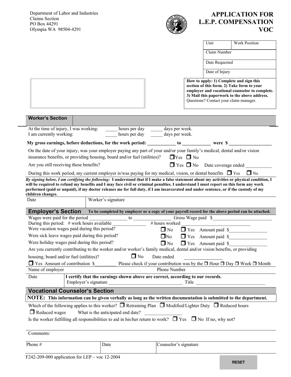 Form F242-209-000 Application for L.e.p. Compensation Voc - Washington, Page 1