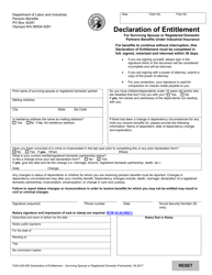 Document preview: Form F242-420-000 Declaration of Entitlement for Surviving Spouse or Registered Domestic Partners Benefits Under Industrial Insurance - Washington