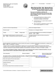 Document preview: Formulario F242-422-999 Declaracion De Derechos De Dependiente Del Trabajador Fallecido a Recibir Beneficios Bajo El Seguro Industrial - Washington (Spanish)