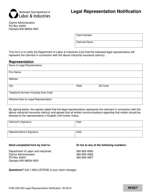 Form F242-425-000 Legal Representation Notification - Washington