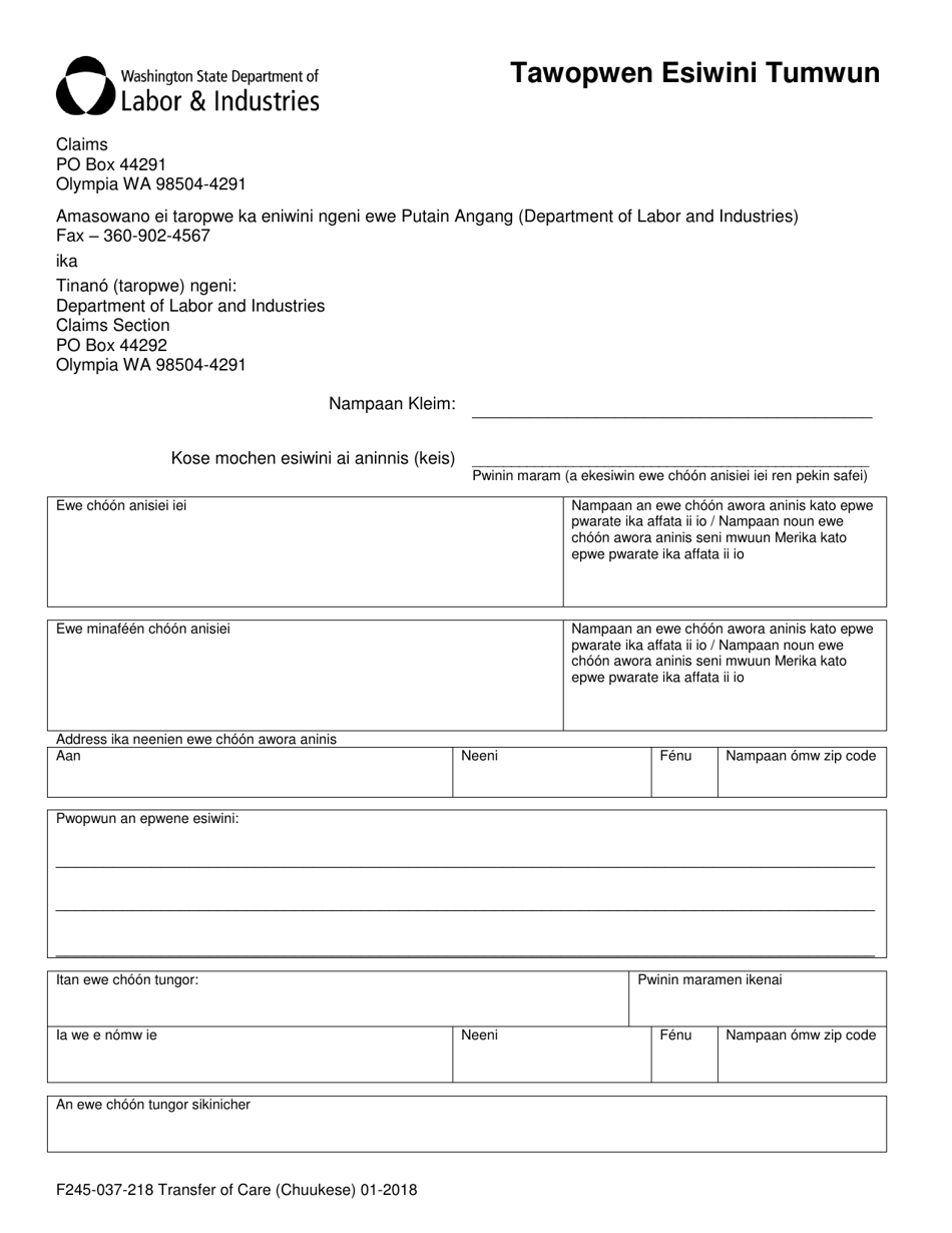 Form F245-037-218 Transfer of Care - Washington (Chuukese), Page 1
