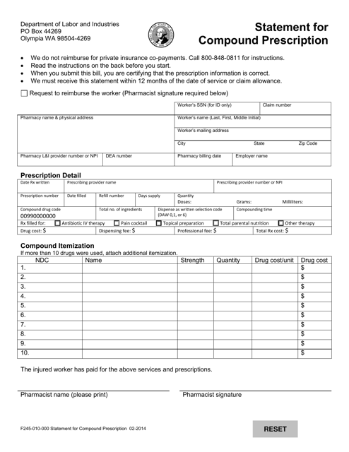 Form F245-010-000 Statement for Compound Prescription - Washington