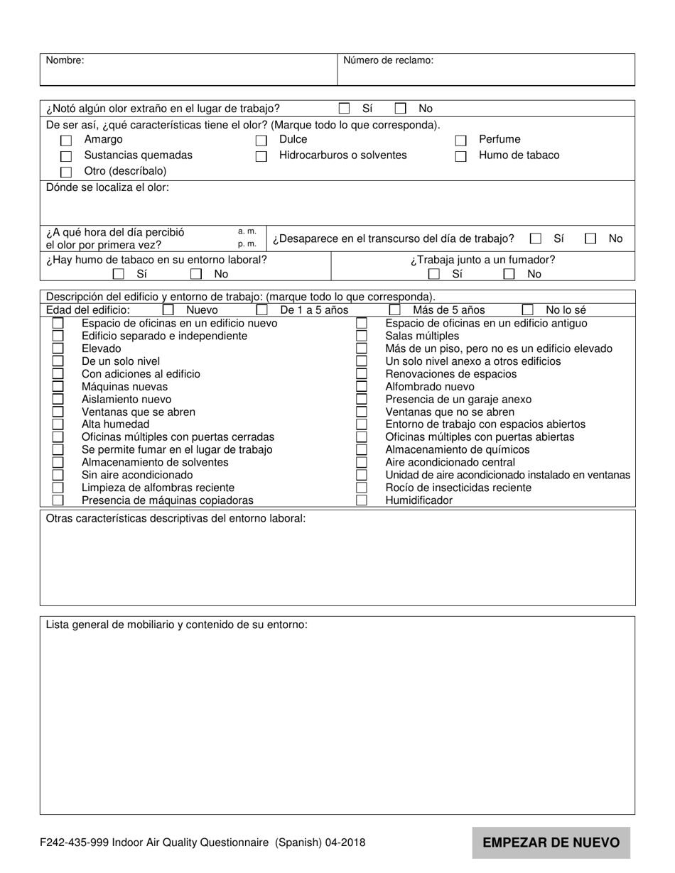 Formulario F242-435-999 Cuestionario Sobre La Calidad Del Aire En Interiores - Washington (Spanish), Page 2