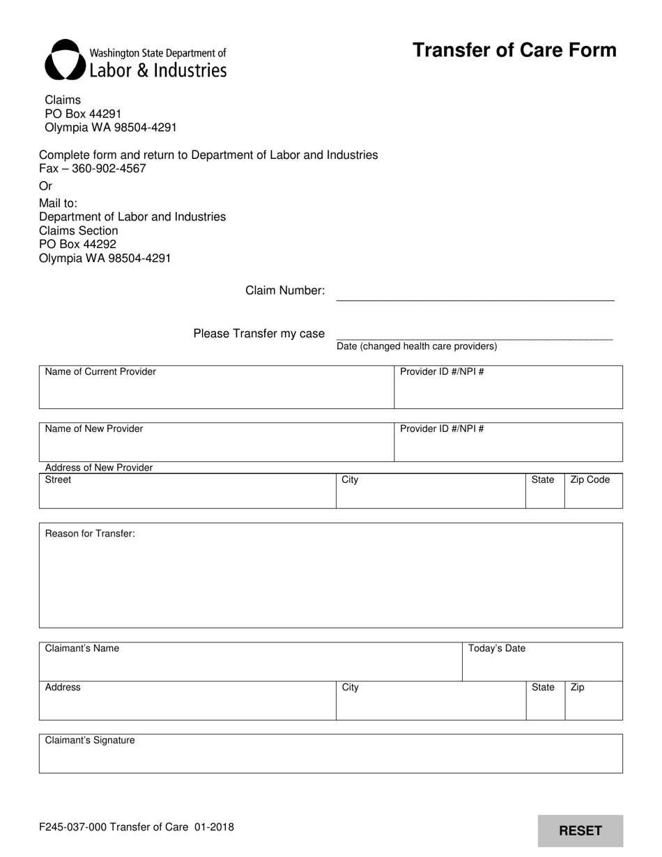 Form F245-037-000 Transfer of Care - Washington, Page 1