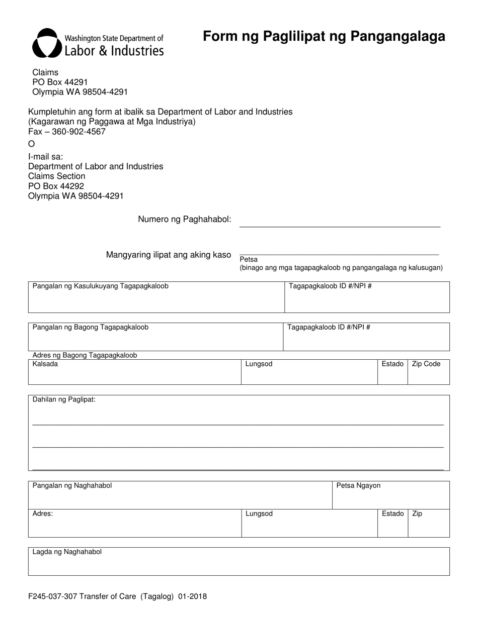 Form F245-037-307 Transfer of Care - Washington (Tagalog), Page 1