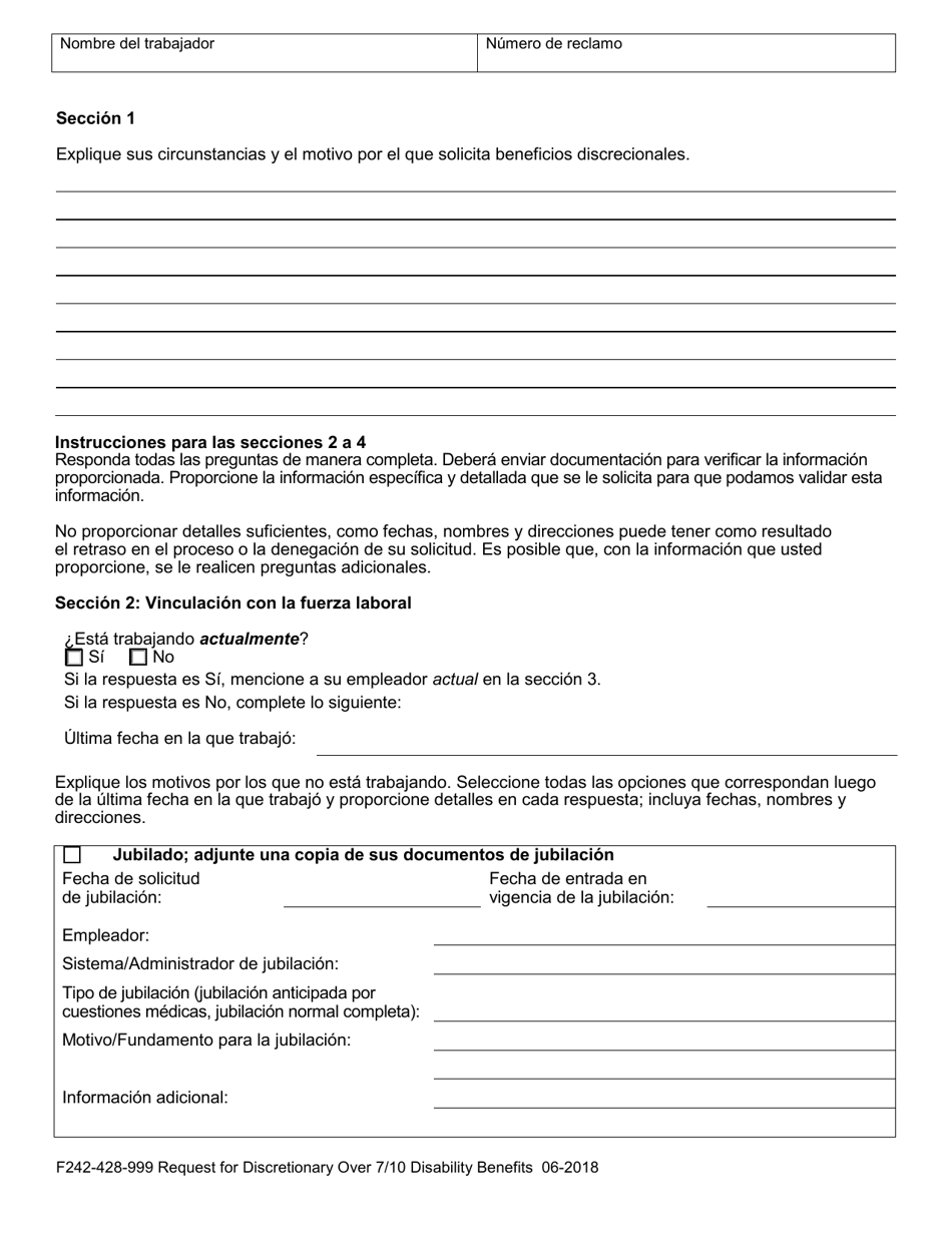 Formulario F242-428-999 Solicitud De Beneficios Discrecionales Por Discapacidad over 7 / 10 (Mas De 7 O 10) - Washington (Spanish), Page 2