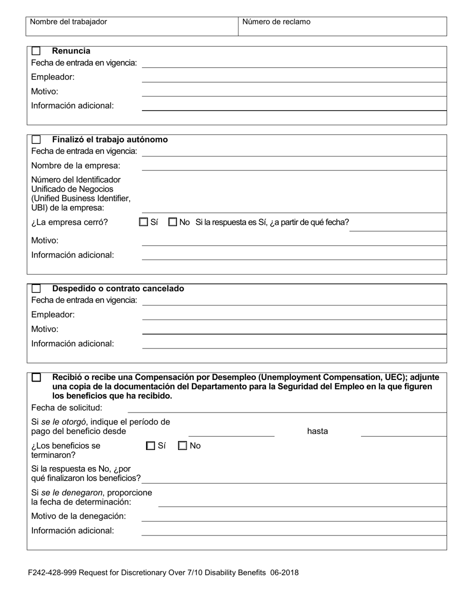 Formulario F242-428-999 Solicitud De Beneficios Discrecionales Por Discapacidad over 7 / 10 (Mas De 7 O 10) - Washington (Spanish), Page 3