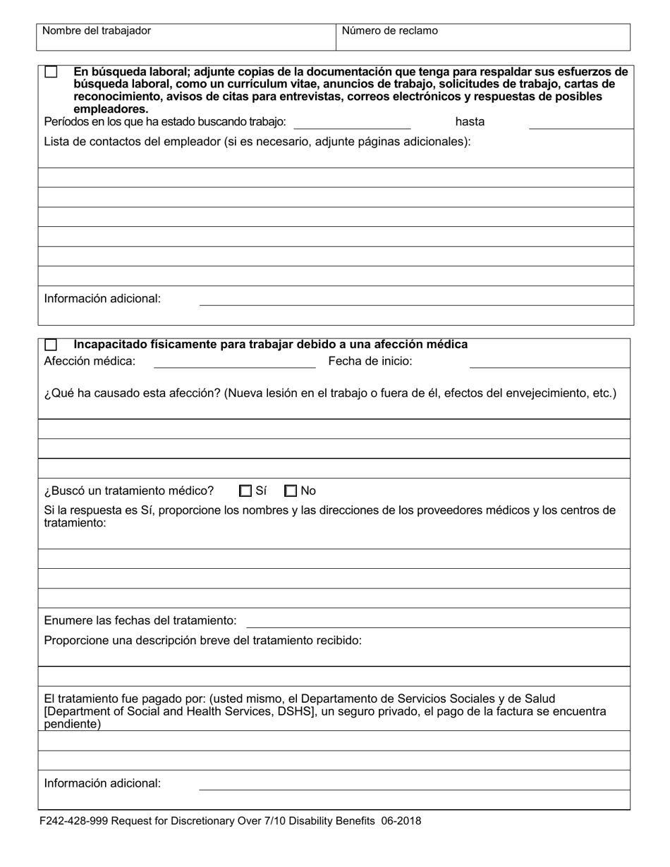 Formulario F242-428-999 Solicitud De Beneficios Discrecionales Por Discapacidad over 7 / 10 (Mas De 7 O 10) - Washington (Spanish), Page 4