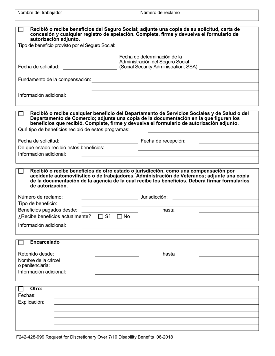 Formulario F242-428-999 Solicitud De Beneficios Discrecionales Por Discapacidad over 7 / 10 (Mas De 7 O 10) - Washington (Spanish), Page 5