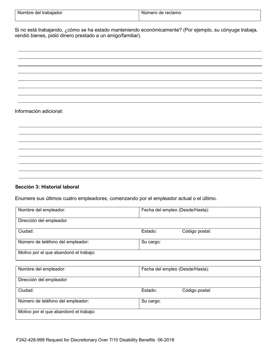 Formulario F242-428-999 Solicitud De Beneficios Discrecionales Por Discapacidad over 7 / 10 (Mas De 7 O 10) - Washington (Spanish), Page 6