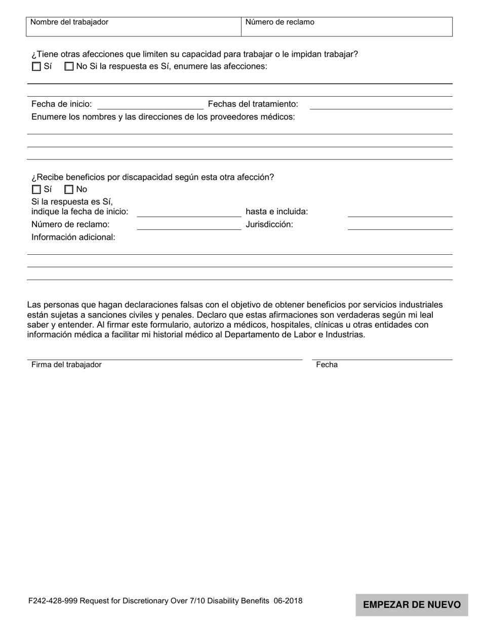 Formulario F242-428-999 Solicitud De Beneficios Discrecionales Por Discapacidad over 7 / 10 (Mas De 7 O 10) - Washington (Spanish), Page 8