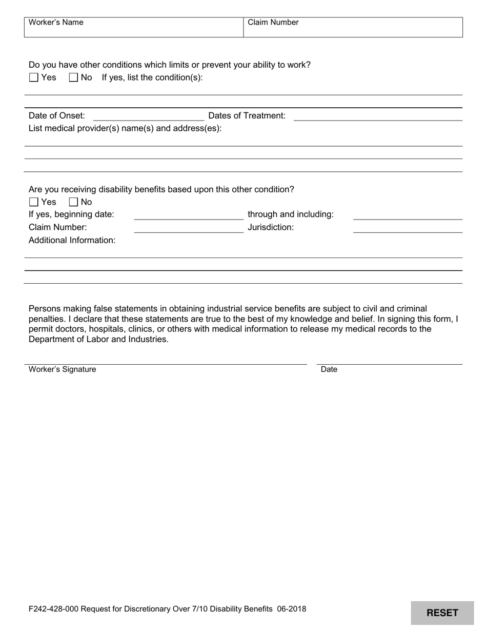 Form F242-428-000 Request for Discretionary Over 7 / 10 Disability Benefits - Washington, Page 8
