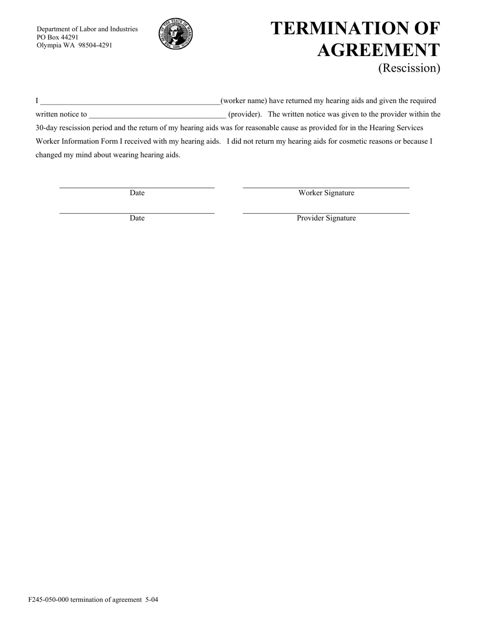 Form F245-050-000 Termination of Agreement (Rescission) - Washington, Page 1