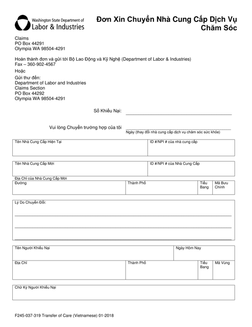 Form F245-037-319 Transfer of Care - Washington (Vietnamese)