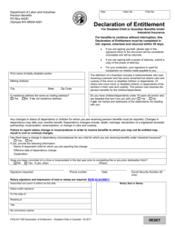 Document preview: Form F242-421-000 Declaration of Entitlement for Disabled Child or Guardian Benefits Under Industrial Insurance - Washington