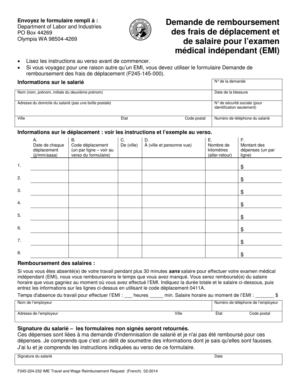 Form F245-224-232 Independent Medical Exam (Ime) Travel and Wage Reimbursement Request - Washington (French), Page 3