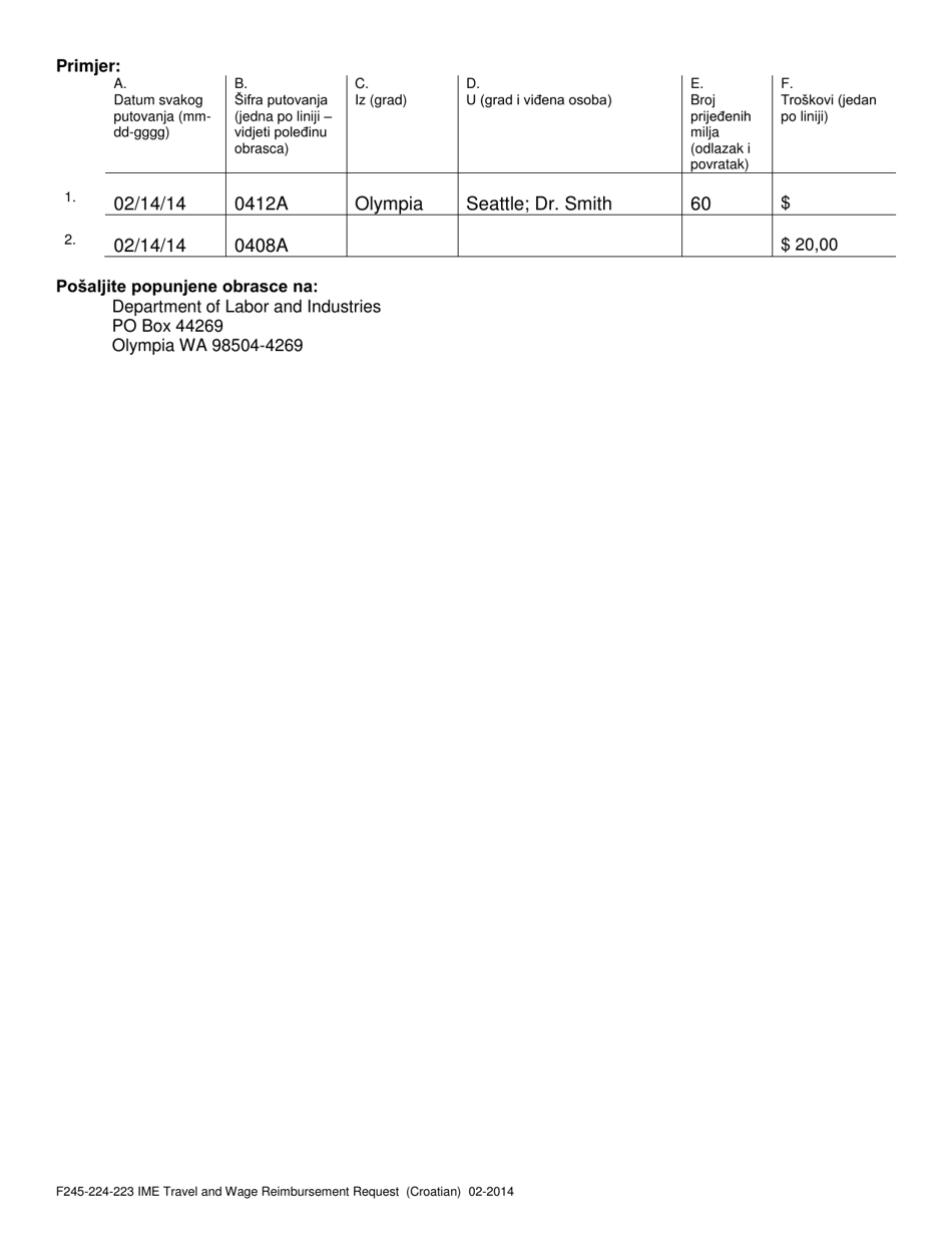 Form F245-224-223 Independent Medical Exam (Ime) Travel and Wage Reimbursement Request - Washington (Croatian), Page 5