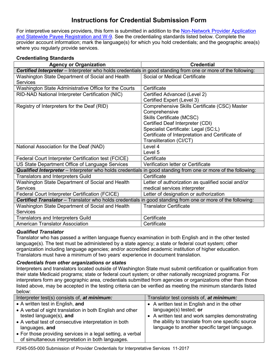 Form F245-055-000 Submission of Provider Credentials for Interpretive Services - Washington, Page 2