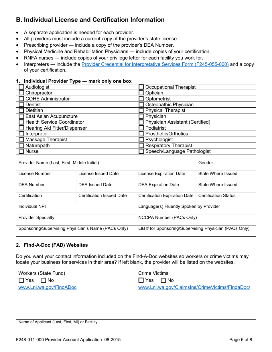 Form F245-055-000 Submission of Provider Credentials for Interpretive Services - Washington, Page 8
