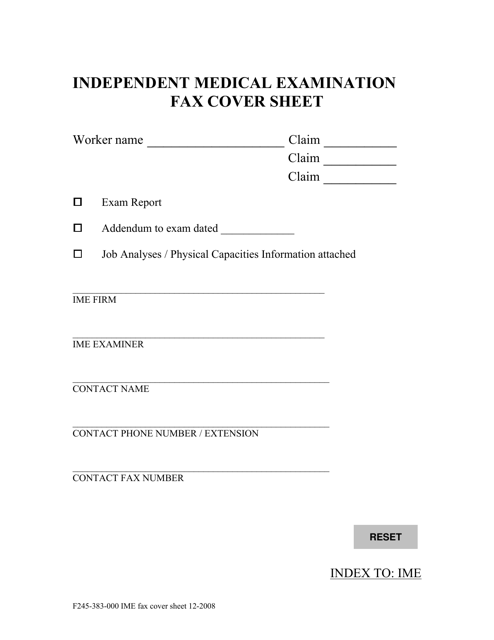 Form F245-383-000 Independent Medical Examination Fax Cover Sheet - Washington