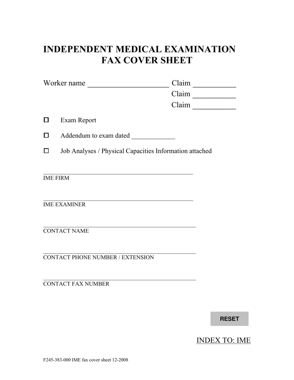 Form F245-383-000 Independent Medical Examination Fax Cover Sheet - Washington, Page 1