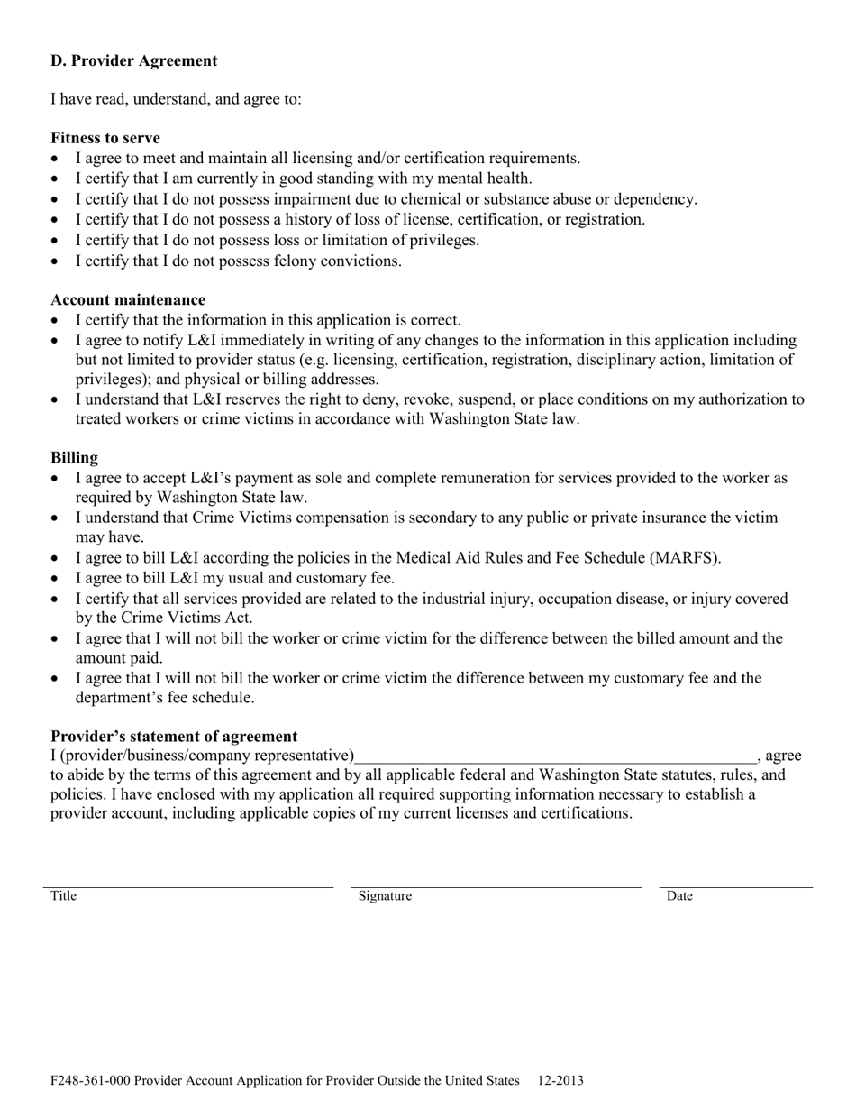 Form F248-361-000 Provider Account Application for Provider Outside the United States - Washington, Page 4