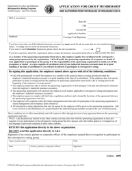 Document preview: Form F250-016-000 Application for Group Membership and Authorization for Release of Insurance Data - Washington