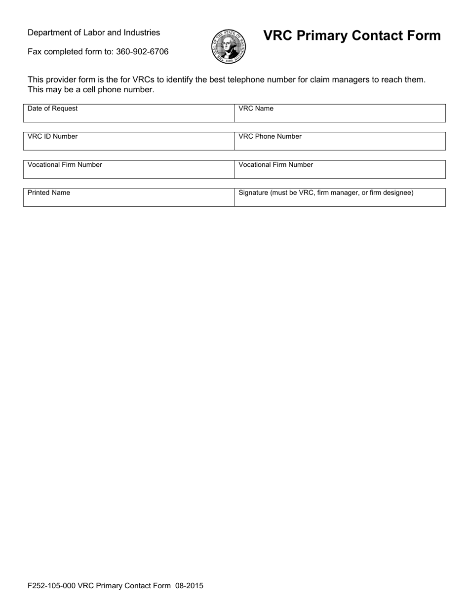 Form F252-105-000 Vrc Primary Contact Form - Washington, Page 1