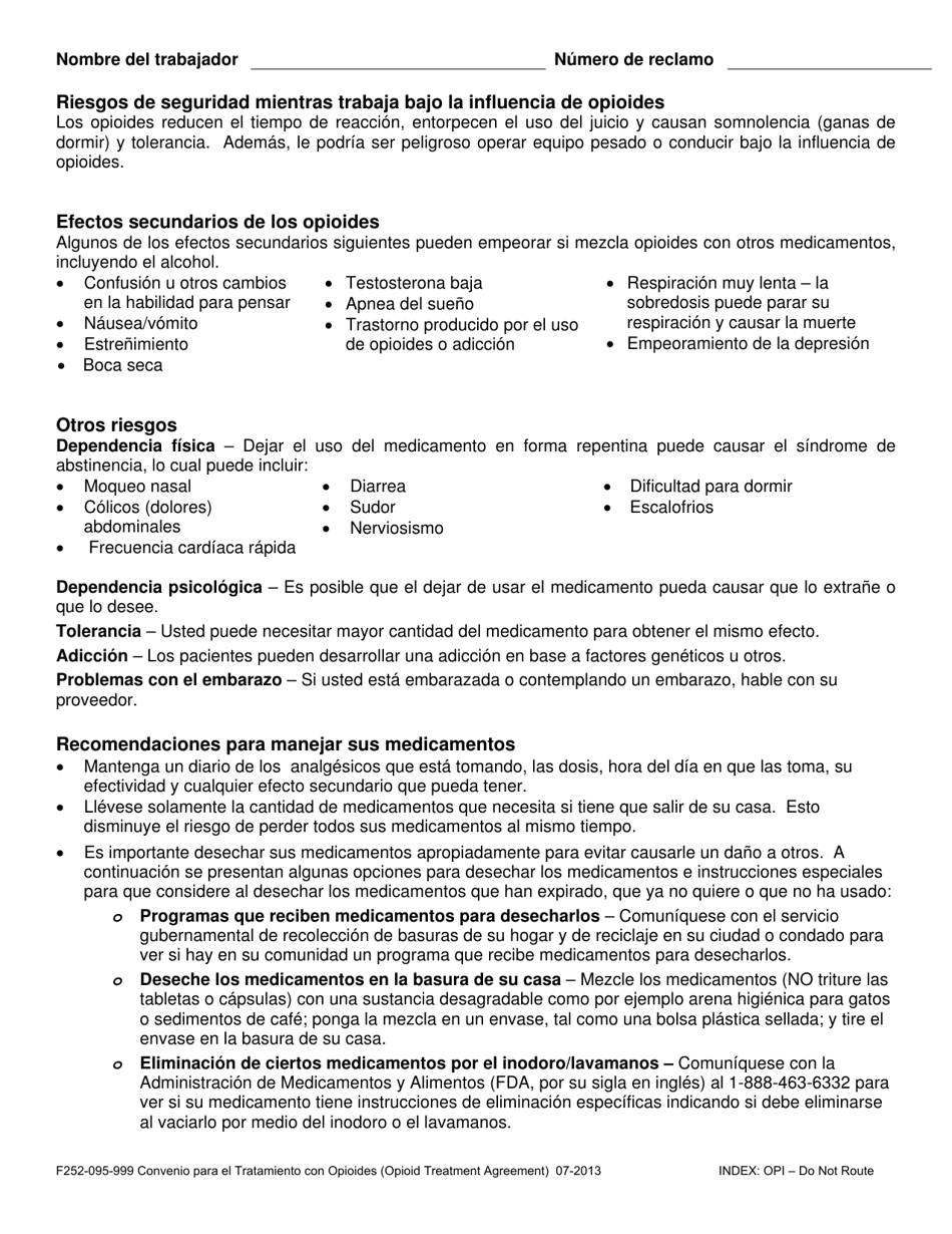 Formulario F252-095-999 Convenio Para El Tratamiento Con Opioides - Washington (Spanish), Page 2