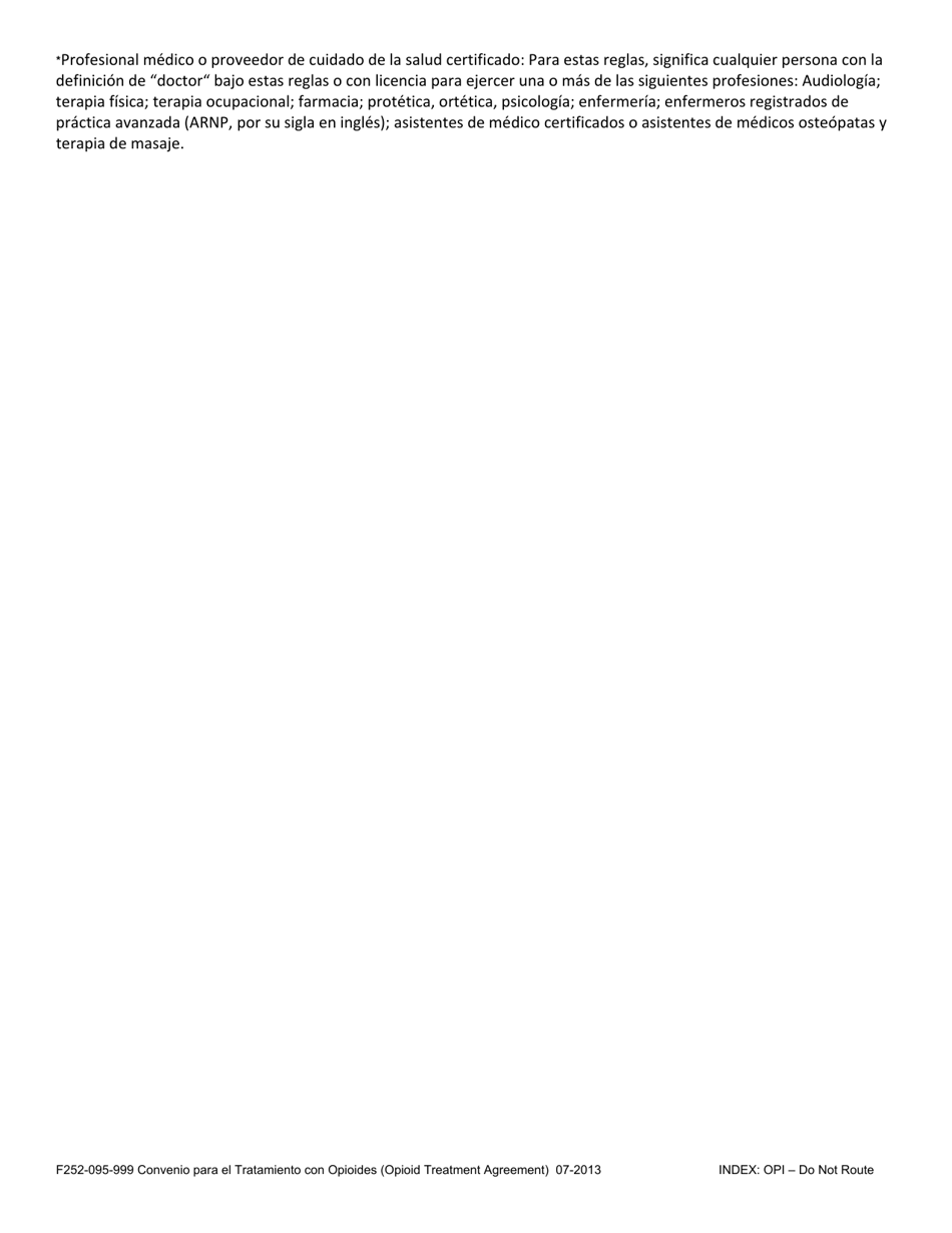Formulario F252-095-999 Convenio Para El Tratamiento Con Opioides - Washington (Spanish), Page 3