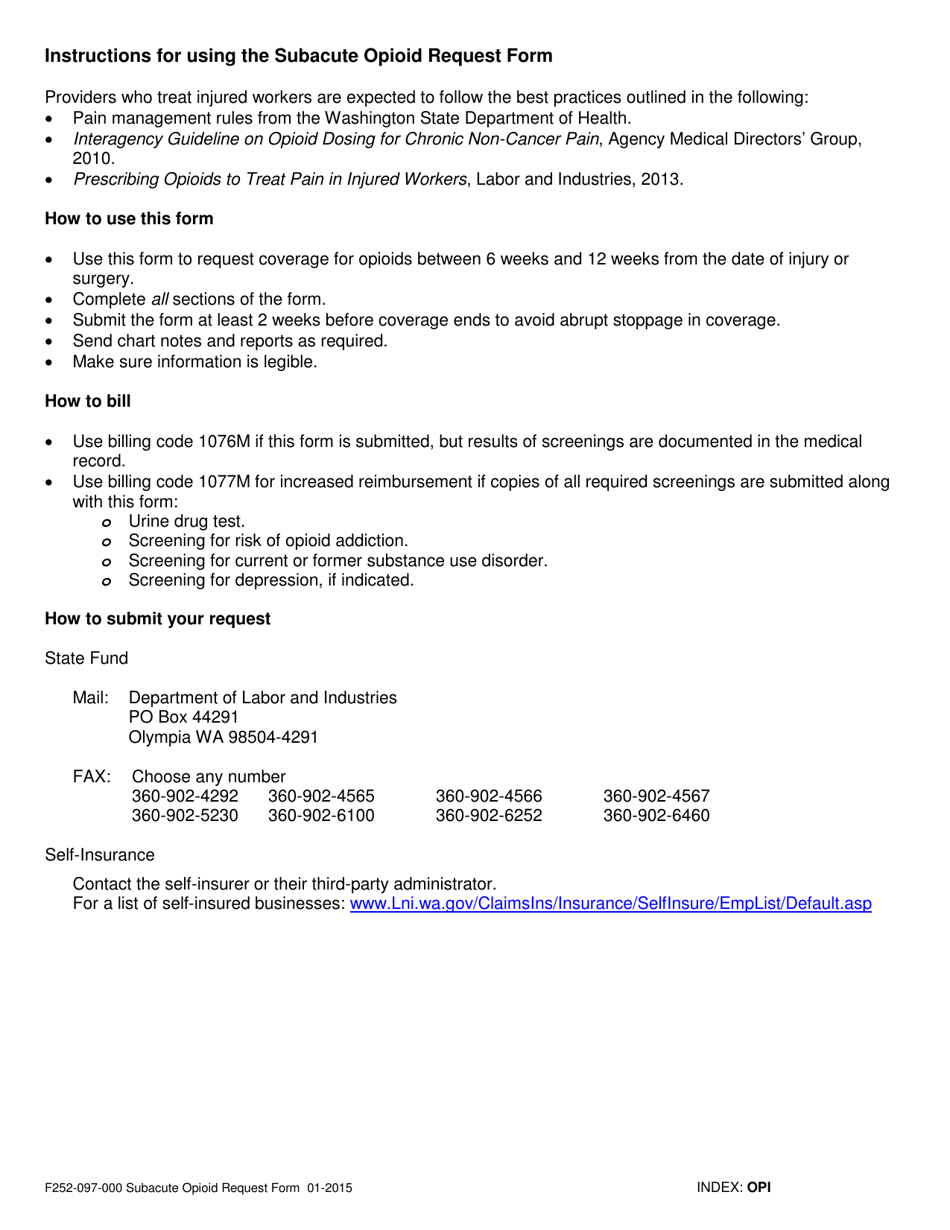 Form F252-097-000 Subacute Opioid Request Form - Washington, Page 2