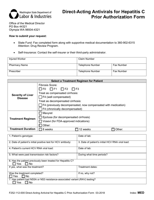Form F252-112-000 Direct-Acting Antiviral for Hepatitis C Prior Authorization Form - Washington