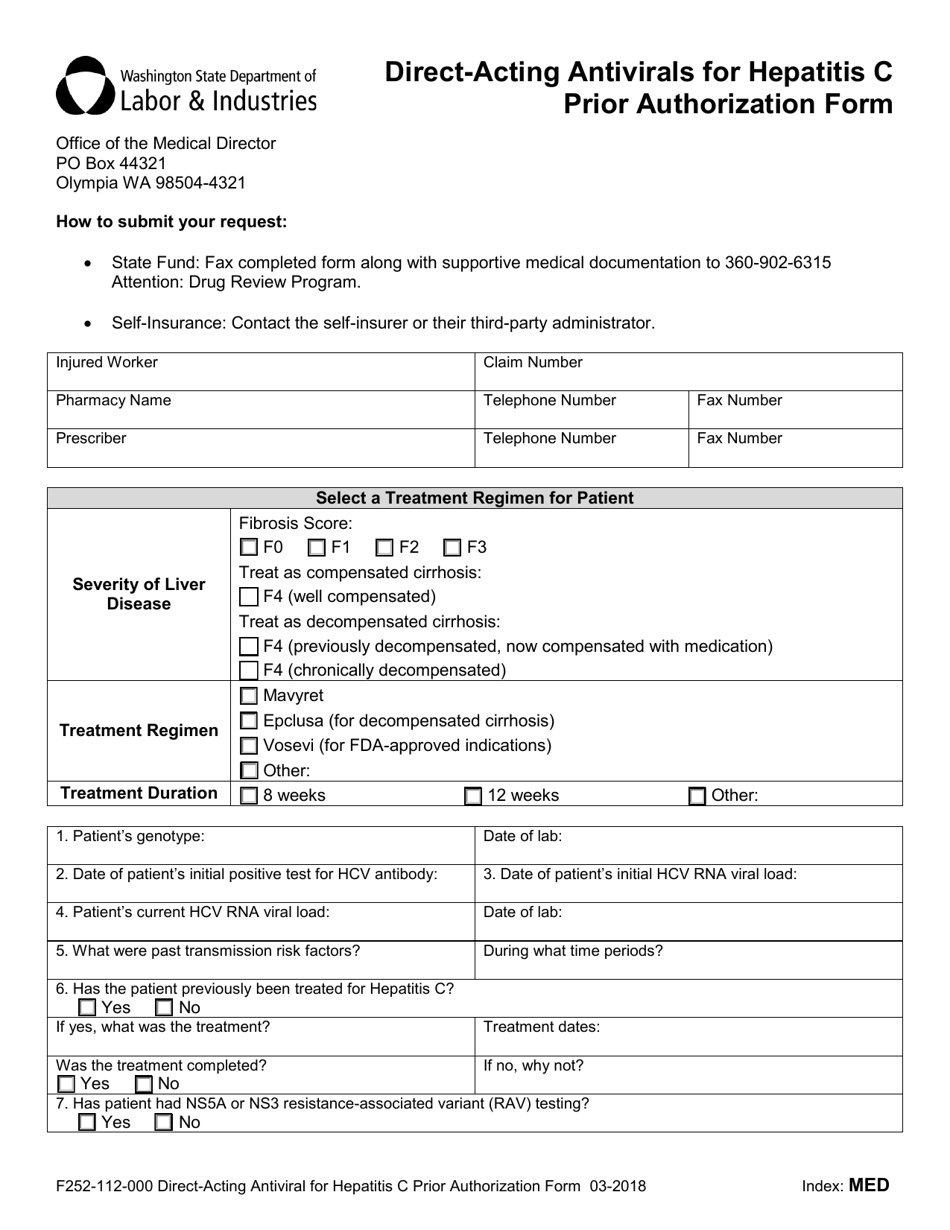 Form F252-112-000 Direct-Acting Antiviral for Hepatitis C Prior Authorization Form - Washington, Page 1