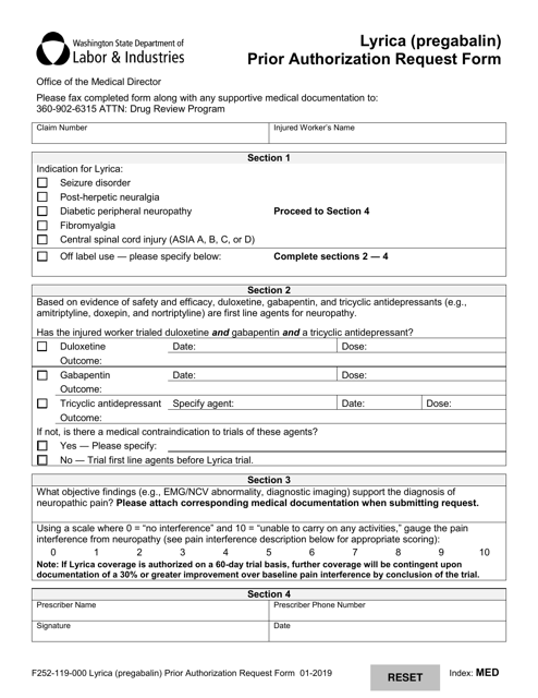 Form F252-119-000 Lyrica (Pregabalin) Prior Authorization Request Form - Washington