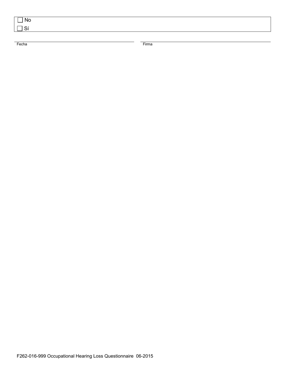 Formulario F262-016-999 Cuestionario Sobre La Perdida De Audicion Ocupacional - Washington (Spanish), Page 3