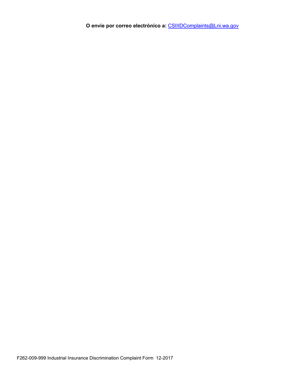 Formulario F262-009-999 Formulario De Reclamo Por Discriminacion De Seguro Industrial - Washington (Spanish), Page 3