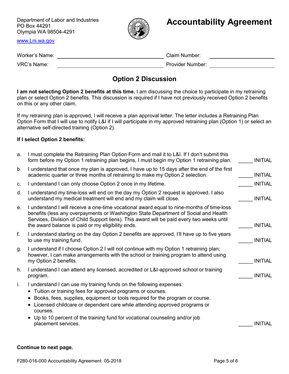 Form F280-016-000 Accountability Agreement - Washington, Page 5