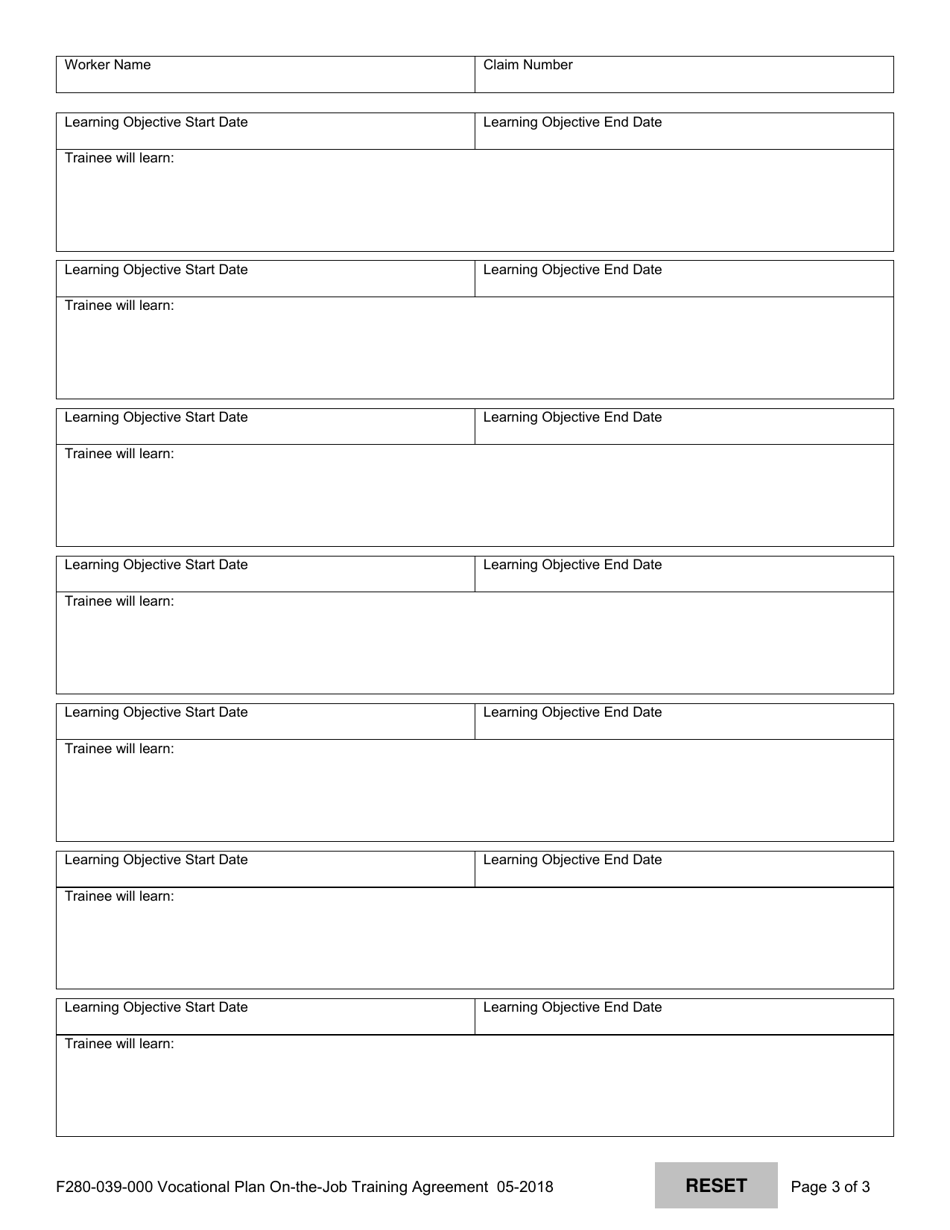 Form F280-039-000 Vocational Plan on-The-Job Training Agreement - Washington, Page 3