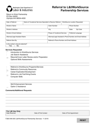 Document preview: Form F280-046-000 Referral to L&i/Worksource Partnership Services - Washington