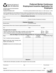 Document preview: Form F280-065-000 Preferred Worker Continuous Employment Incentive Application for Employers - Washington