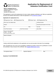 Document preview: Form F413-068-000 Application for Replacement of Asbestos Certification Card - Washington