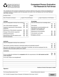 Document preview: Form F417-102-000 Competent Person Evaluation Fall Restraint & Fall Arrest - Washington