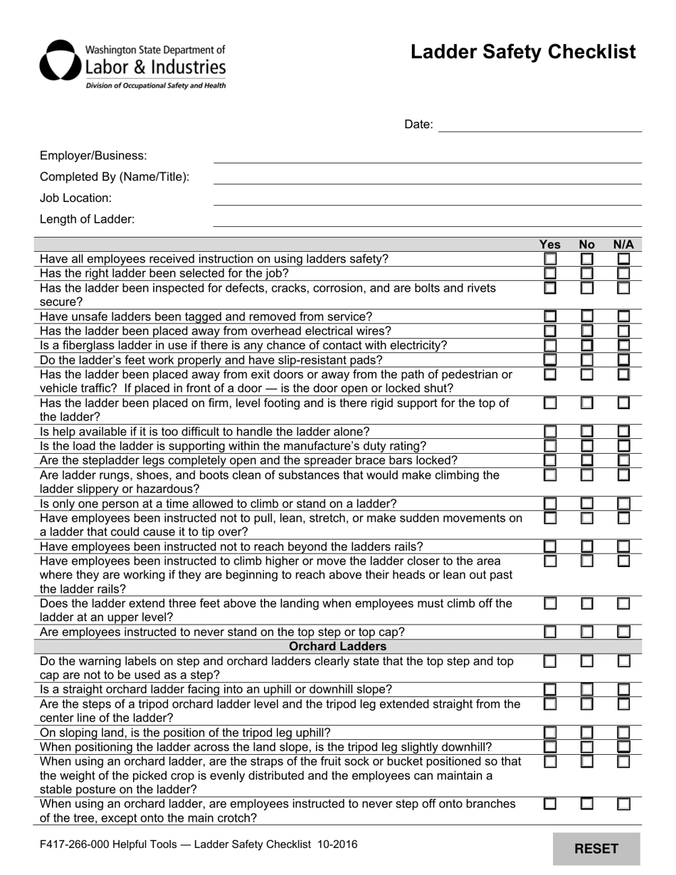 Form F417-266-000 Ladder Safety Checklist - Washington, Page 1