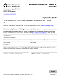 Document preview: Form F500-032-000 Request for Duplicate or Replacement License or Certificate - Washington